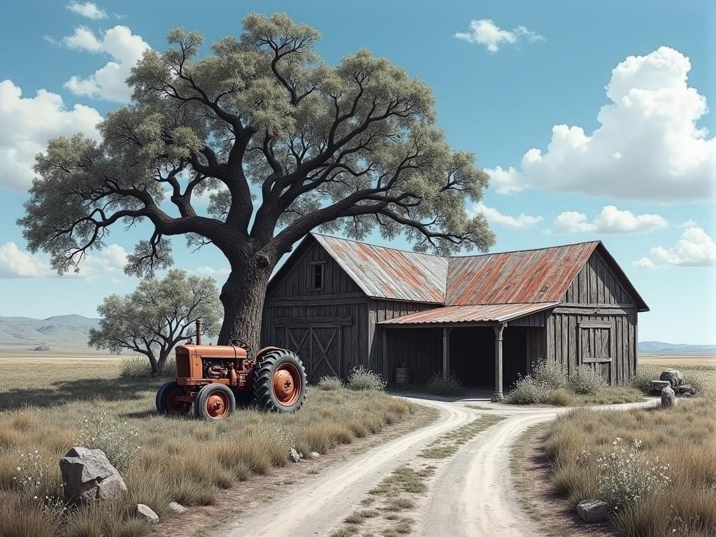 Rustic Farmhouse Charcoal Drawing