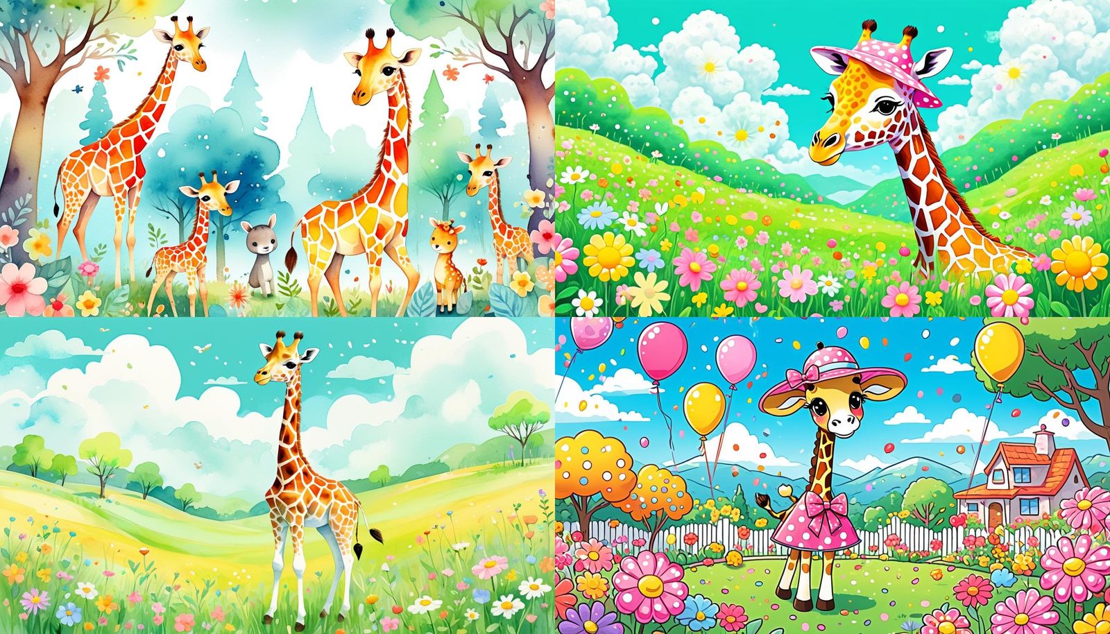 Chibi Giraffe in Elegant Attire Amidst Whimsical Friends