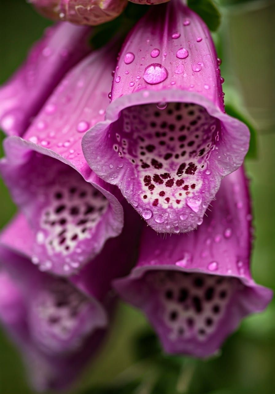 Macro Photo of Foxglove with Water Droplets
