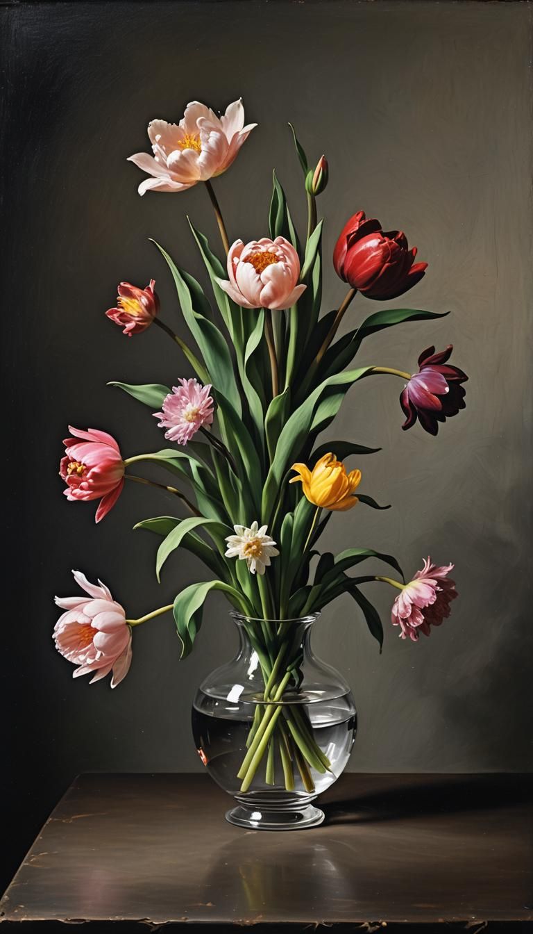 Dutch Still Life: Tulips and Peonies in Oil