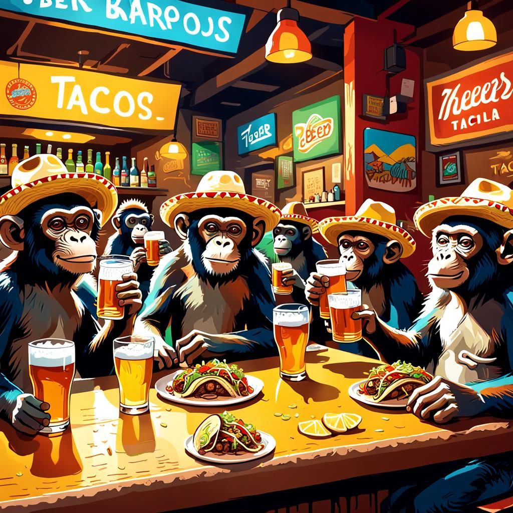 Vibrant Monkeys Enjoy a Fiesta