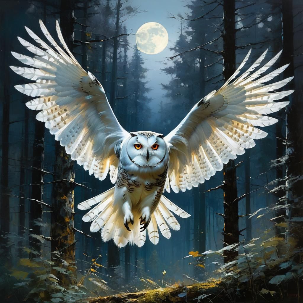 Majestic Owl in Moonlight: Detailed Fine Art Painting