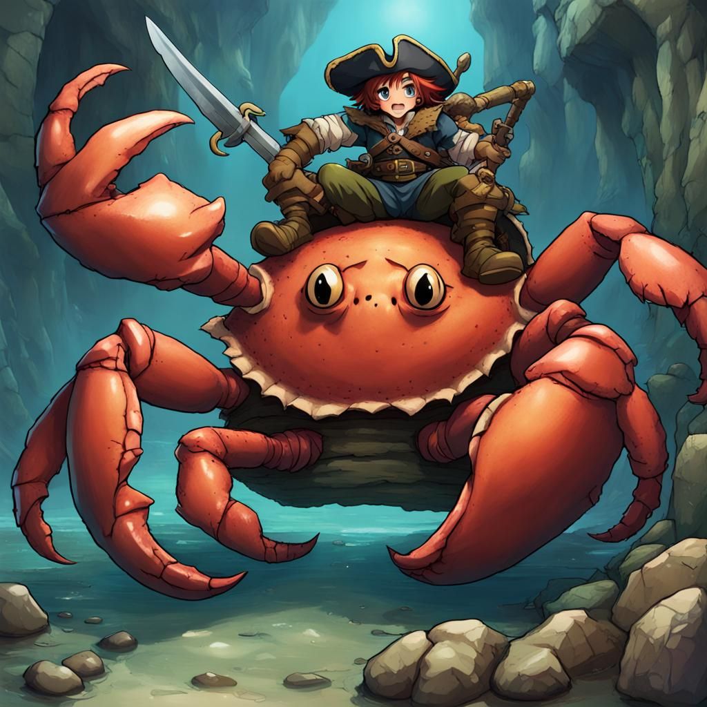 Halfling Pirate Rides Crab into Sewer Battle, Anime Style