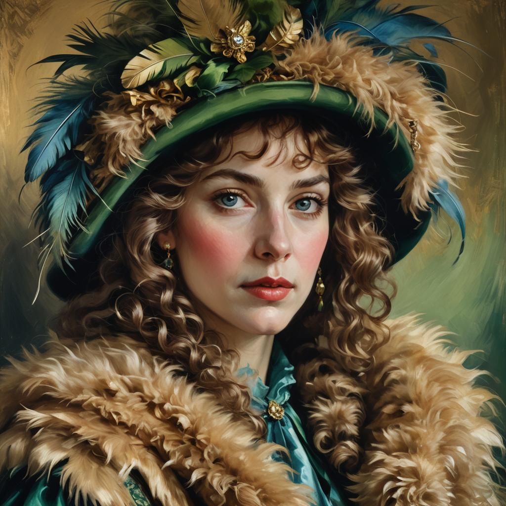 Baroque Portrait of Woman in Fur Coat