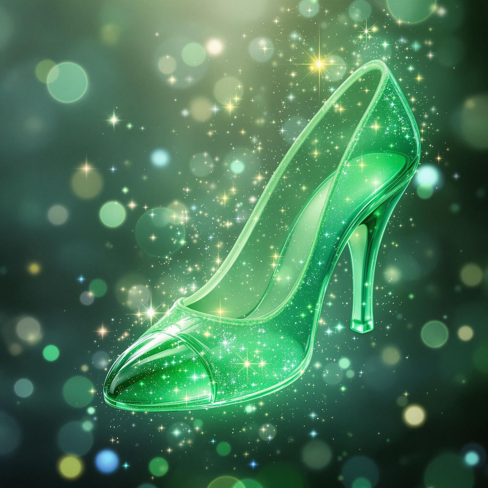 Surreal Emerald Green Slipper Glows with Ethereal Light