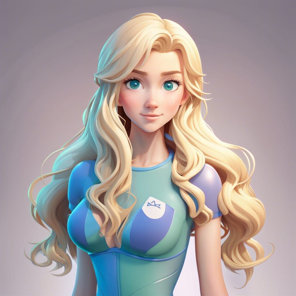 Anime Teenager with Blue Swimsuit in 3D Style