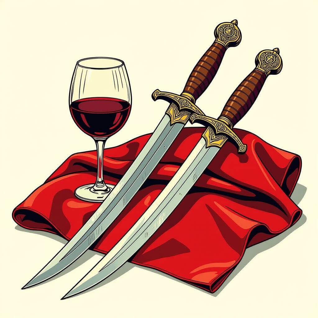 Polish Sabres on Velvet in Flat Comic Art Style