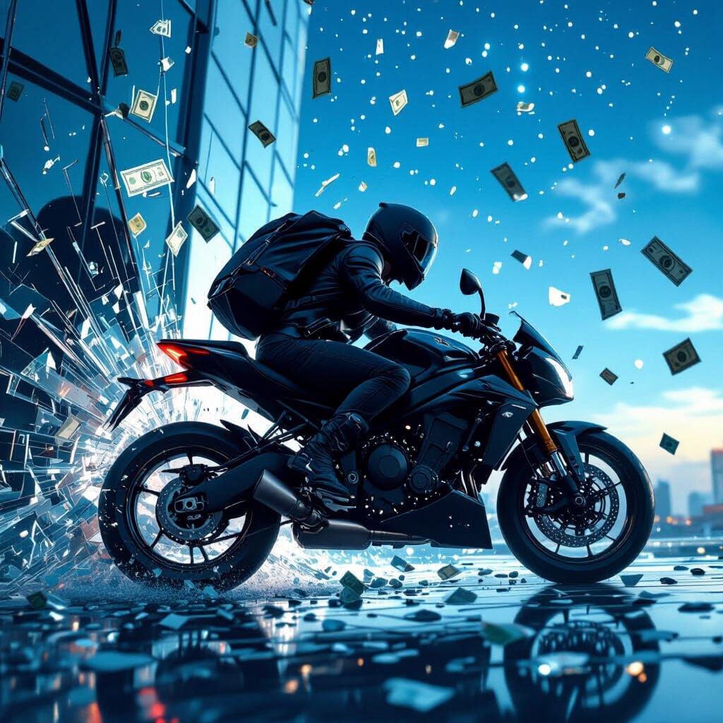 Thief on Bike Smashes Through Skyscraper Glass