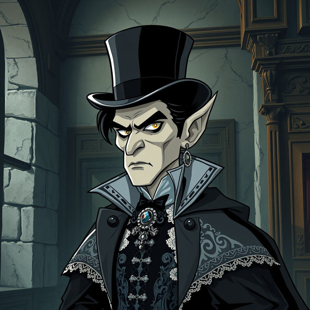 Victorian Vampire in Pixelated Cartoon Style