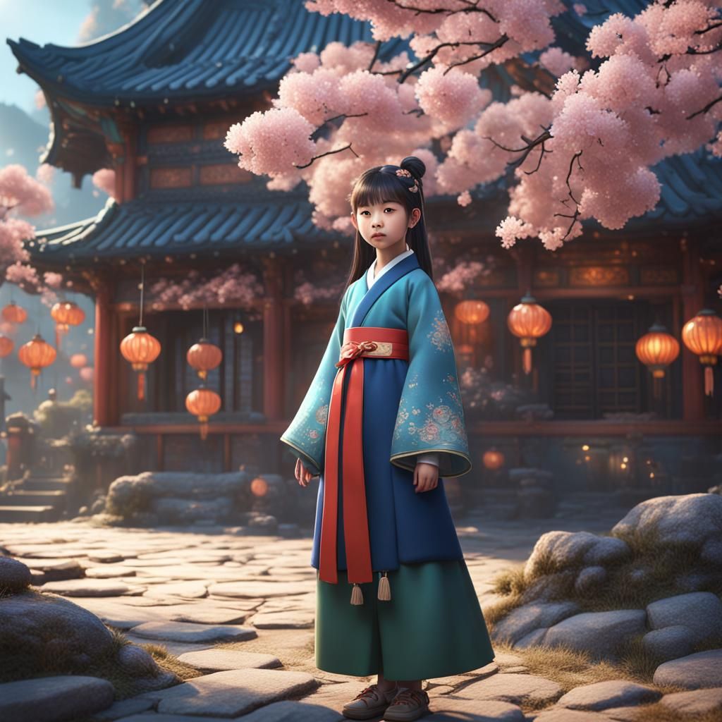 Cute Korean Girl: Detailed Matte Painting