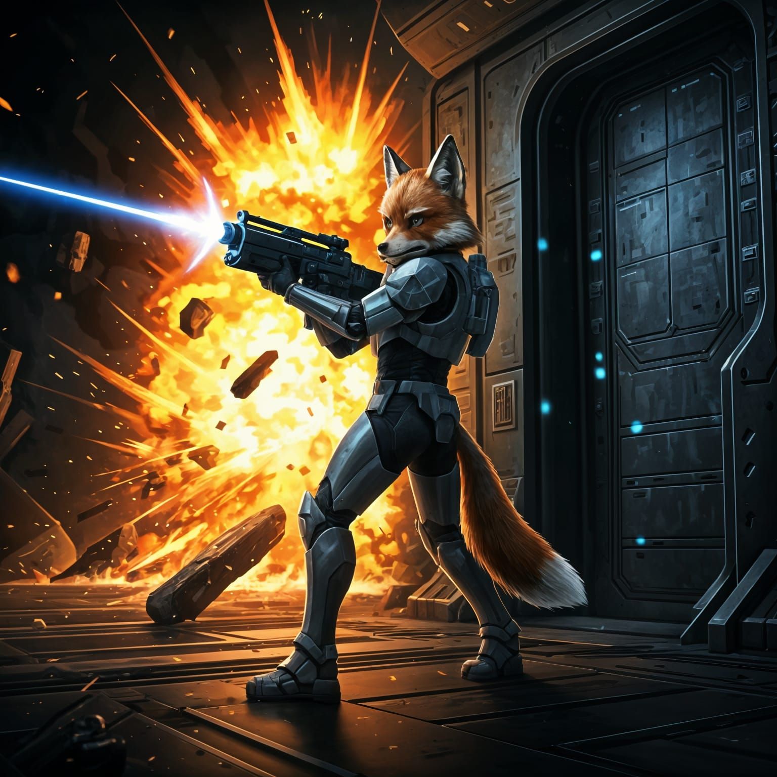Fox Trooper Plasma Blast: Explosive Action Scene