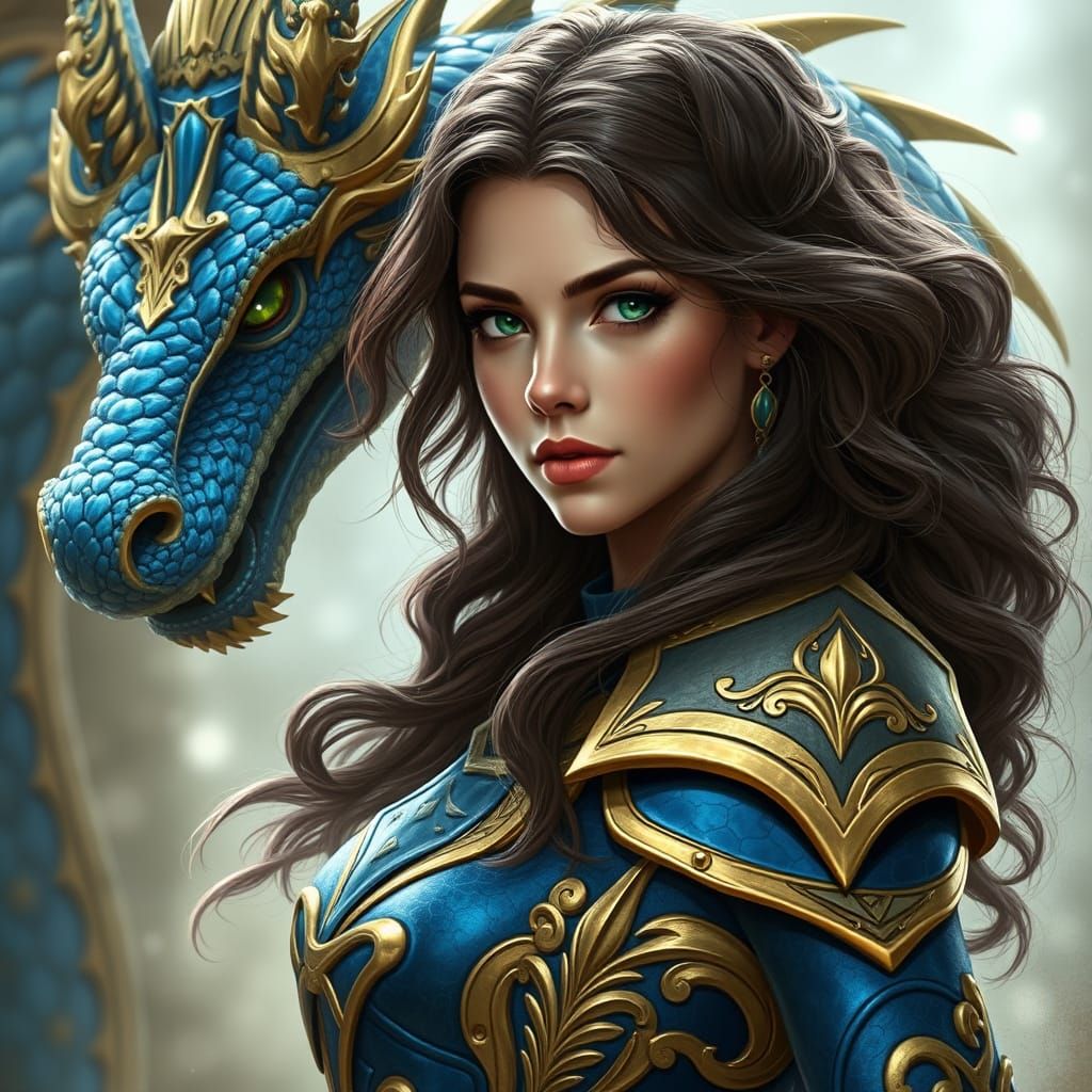 Mythical Blue Gold Dragon Emerges from Human Form