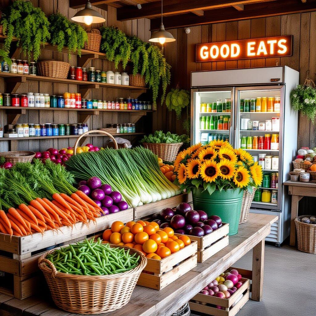 Cozy Farm Stand Interior with Fresh Produce