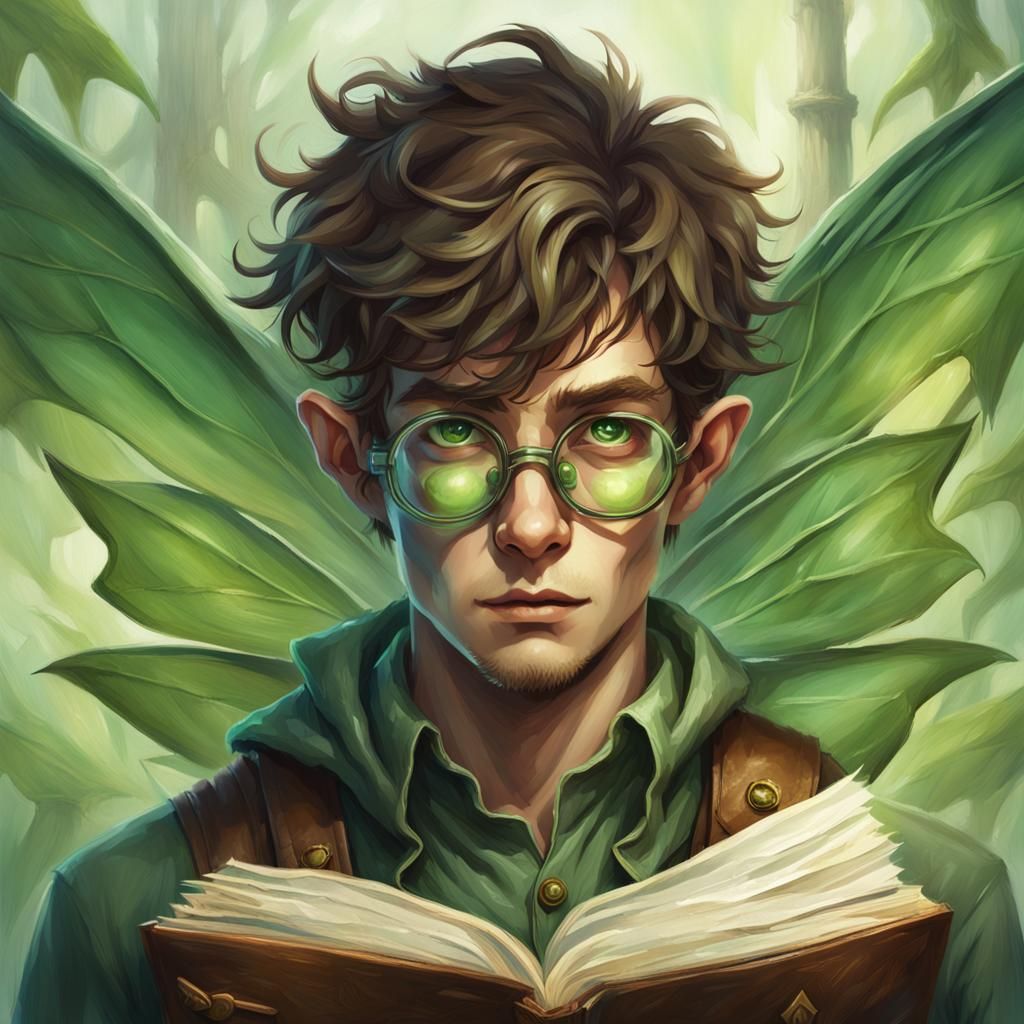 Male Fairy Portrait with Leaf Wings in Ethereal Style