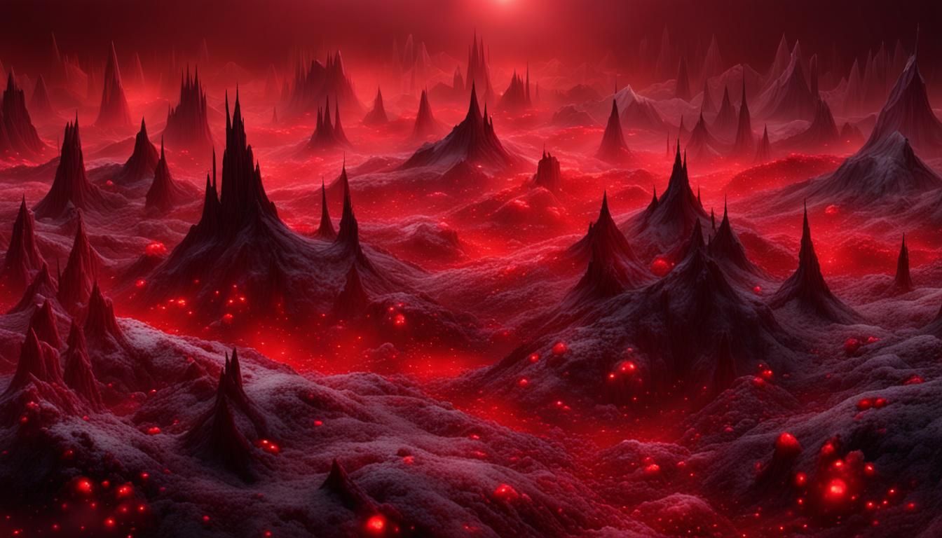 Hellish Red Creatures in Dark Gothic Landscape