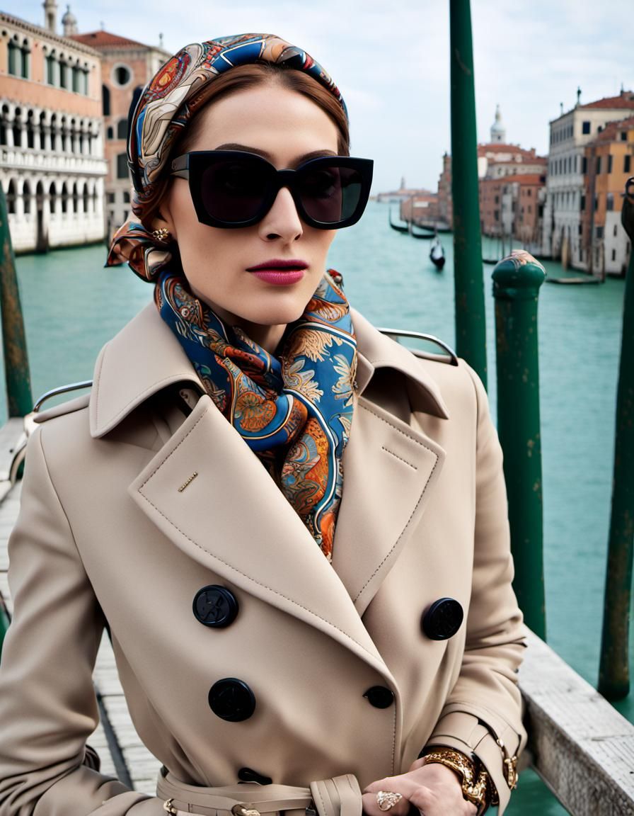 Fashionable Secret Agent on Venice Bridge