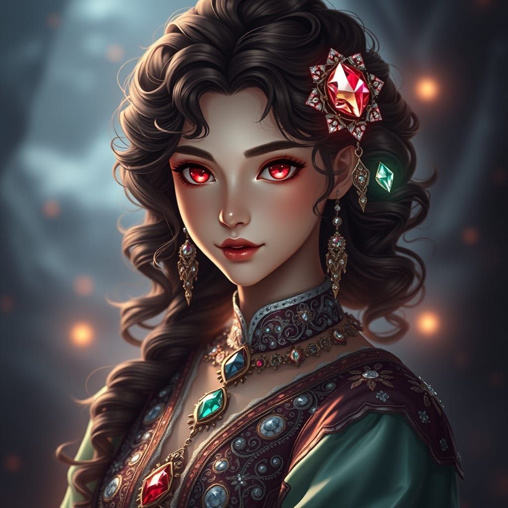 Ethereal Anime Queen in Emerald Crystal Regalia