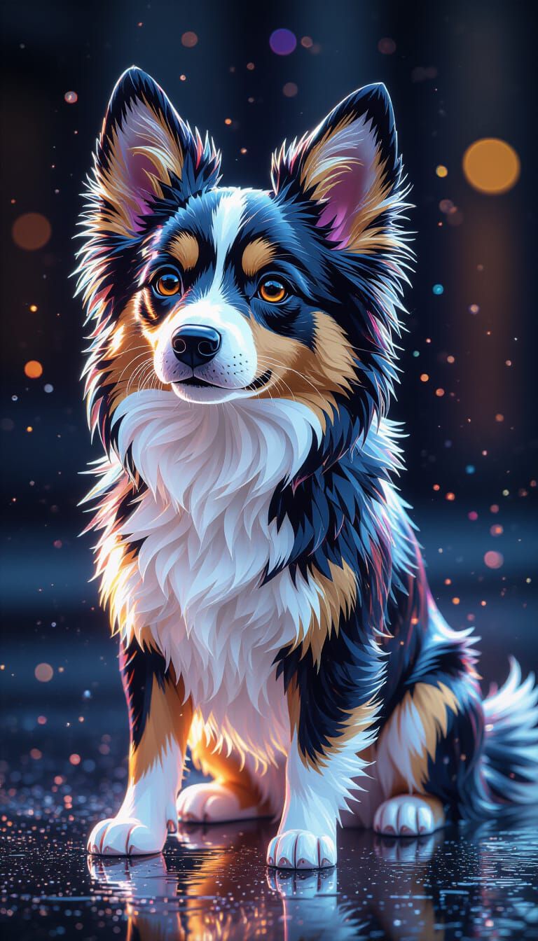 Crystal Dog Portrait with Rainbow Reflections in Magical Rea...