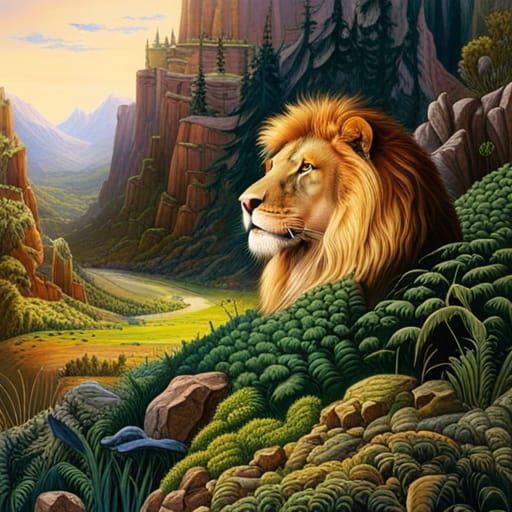 Majestic Lion Aslan in Precisionist Earth Art