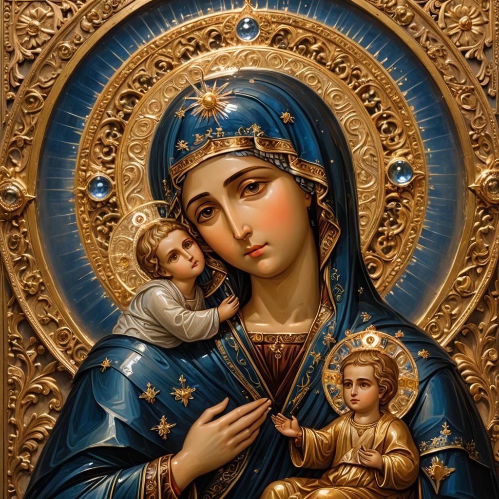 Ornate Crystal Mother of God in Byzantine Style