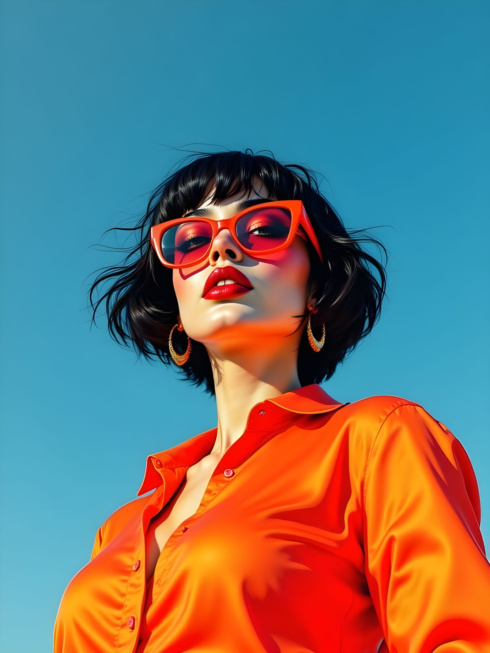 Confident Woman in Vibrant Summer Attire Against Clear Blue ...