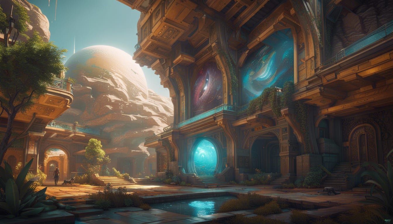 Retro Sci-Fi Landscape in Art Nouveau Style