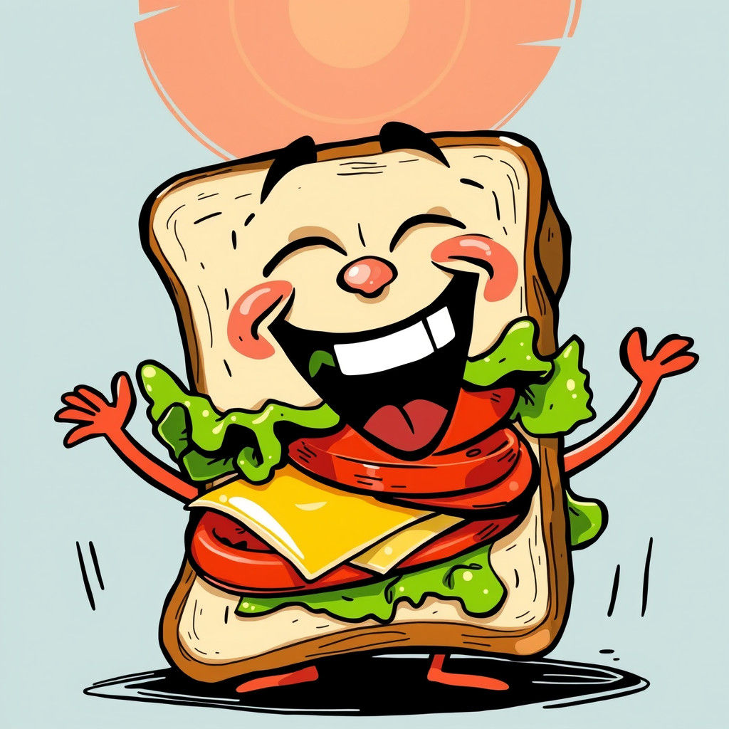 Laughing Sandwich Illustration in Surreal Art Style