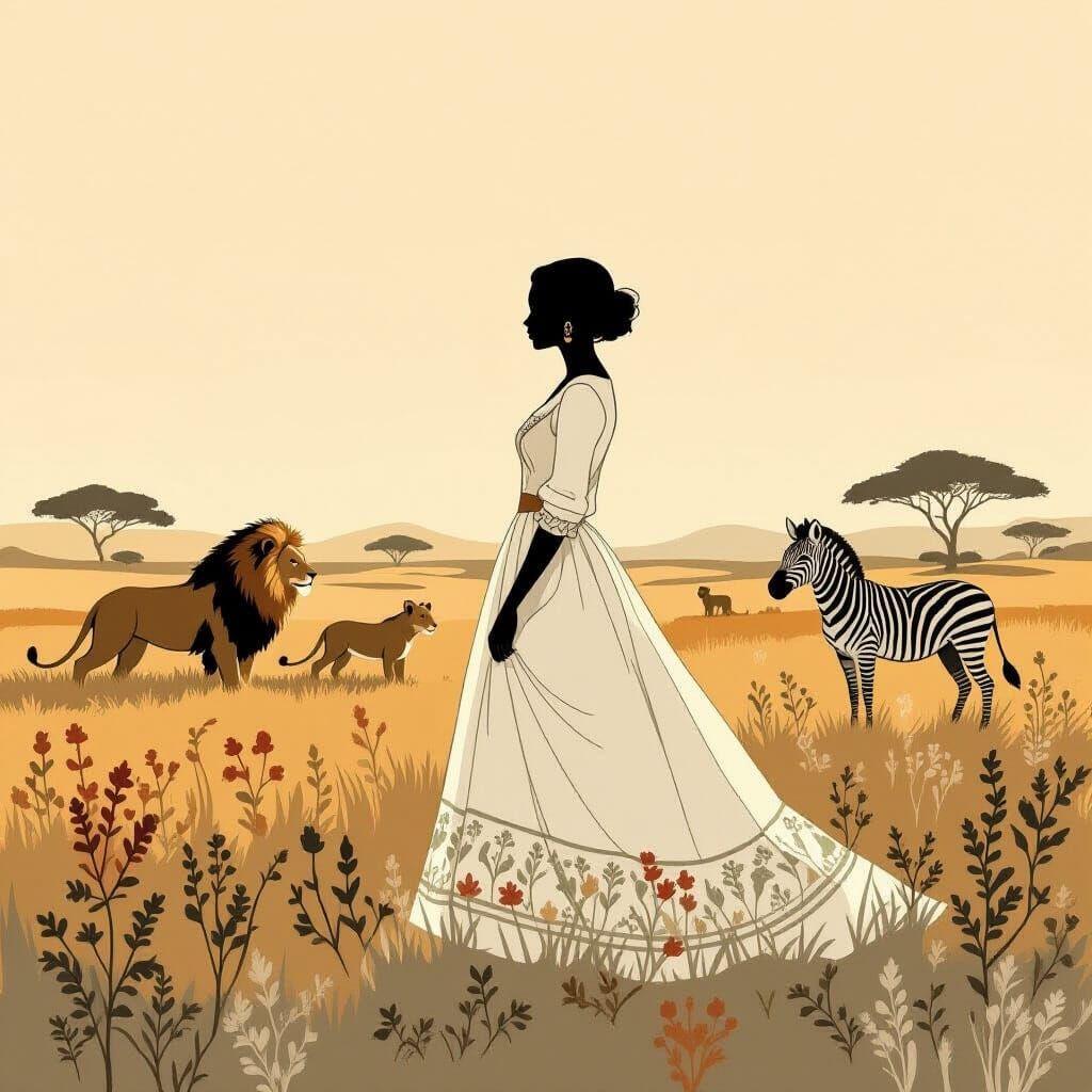 African Savannah Silhouette in Storybook Style
