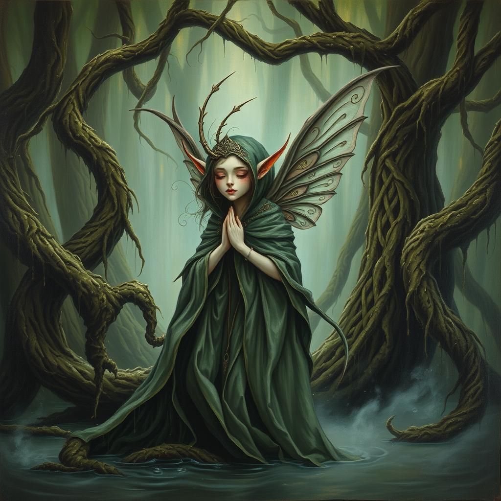 Swamp Elf Fairy in Surreal Impasto Art
