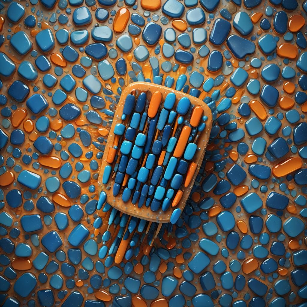 Mosaic Toothbrush Surrounded by Blue Teeth in Matte Painting