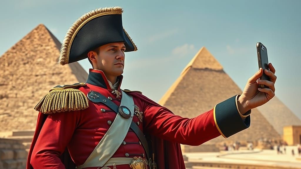 Napoleon's Selfie at the Pyramids in Digital Art Style