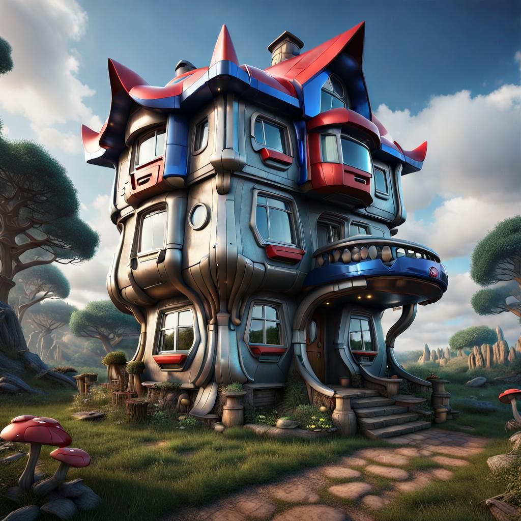 Optimus Prime Style Mushroom House: Hyperrealistic 8K