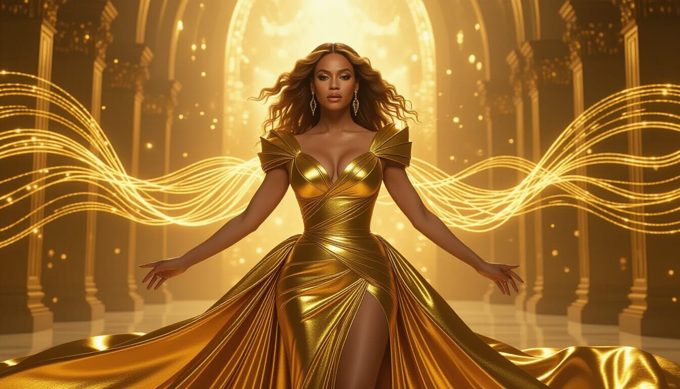 Beyoncé Goddess in Golden Frequency Digital Art