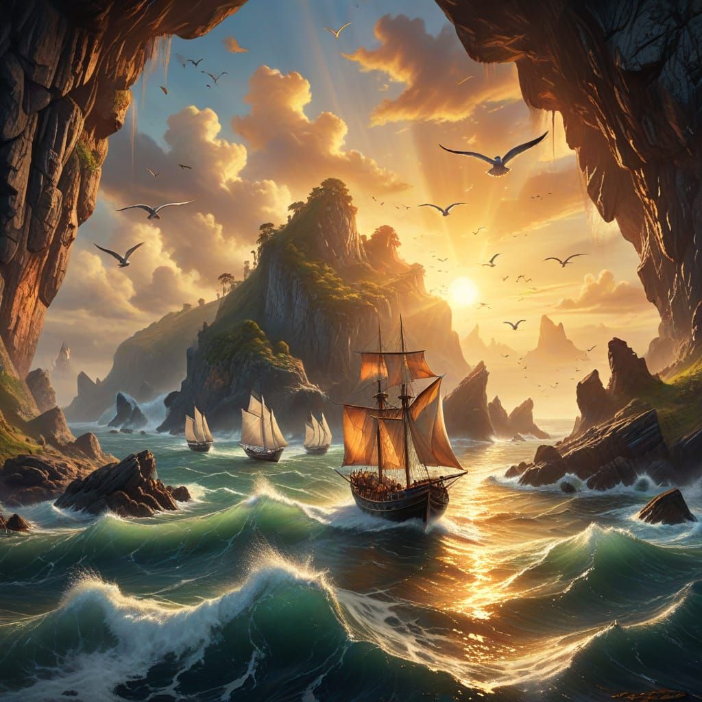 Island Landing: Vibrant Oil Painting of Coastal Exploration