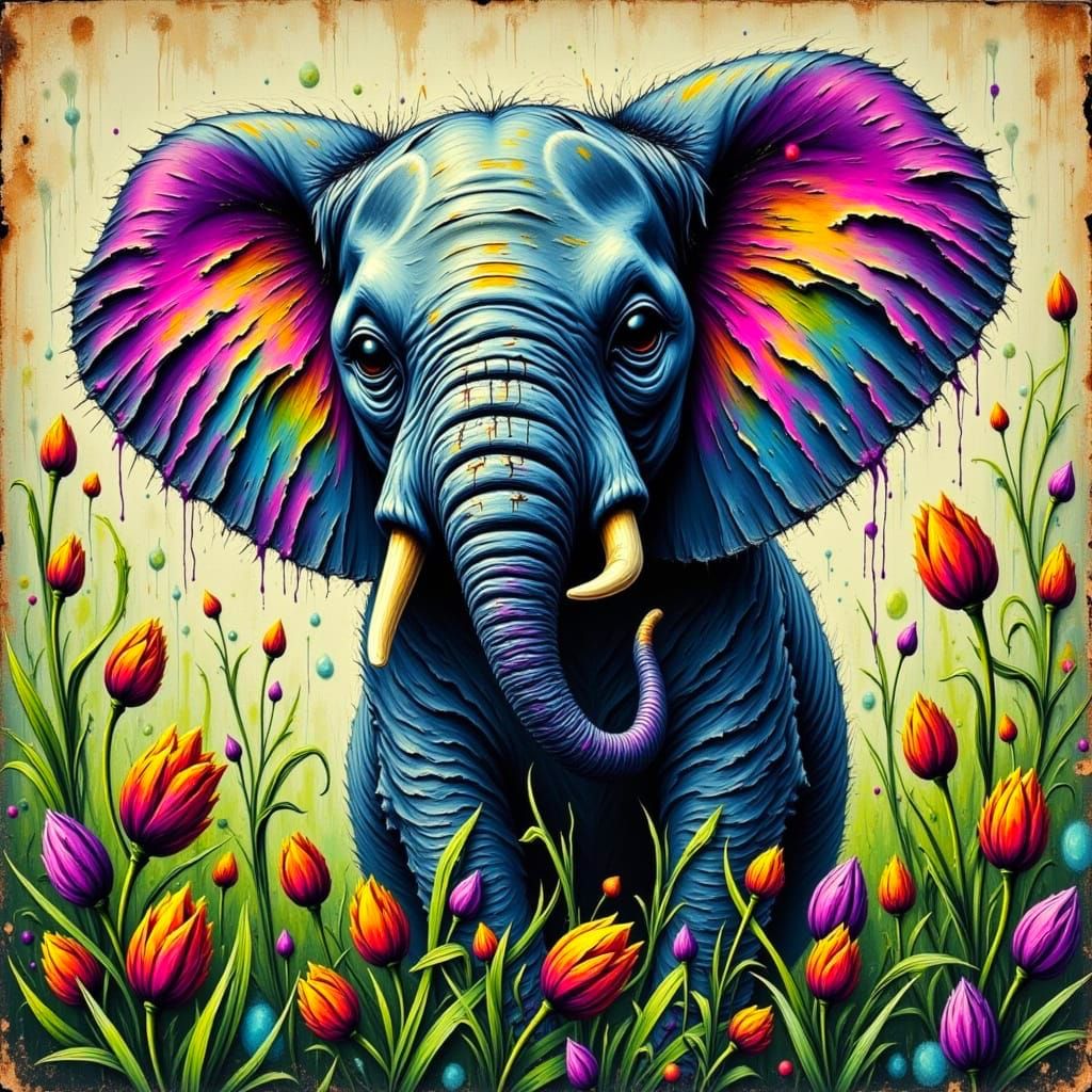 Impasto Elephant in an Alien Landscape