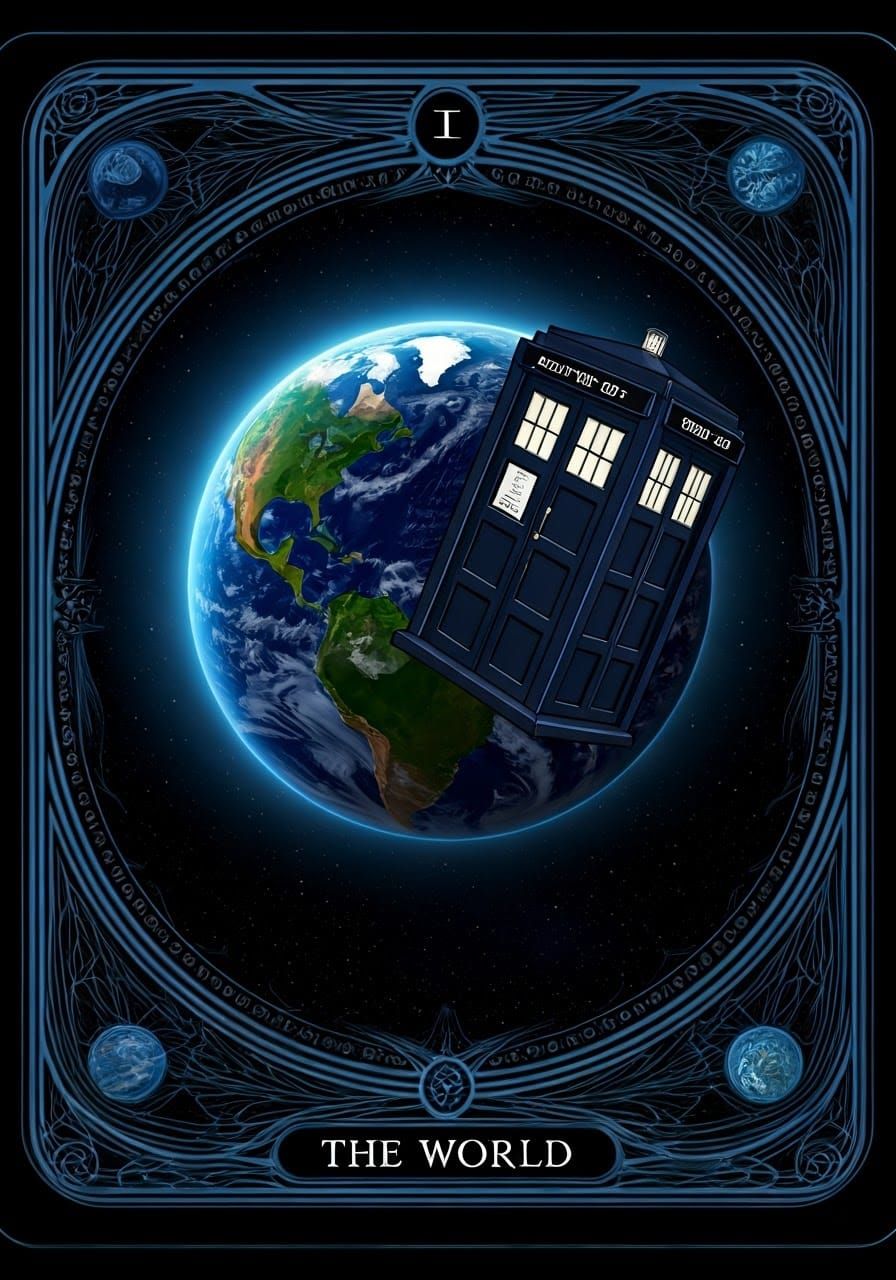 The World: Cosmic Tarot Card in Art Nouveau Style