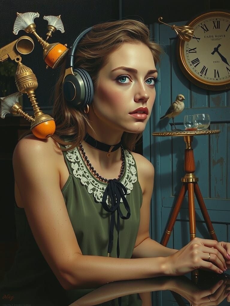 Surrealist Painting of Woman in Dreamlike Atmosphere