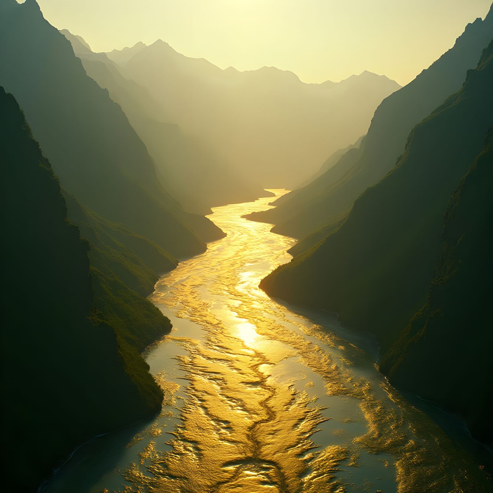 Golden River in the Mountains, Cinematic Film Still