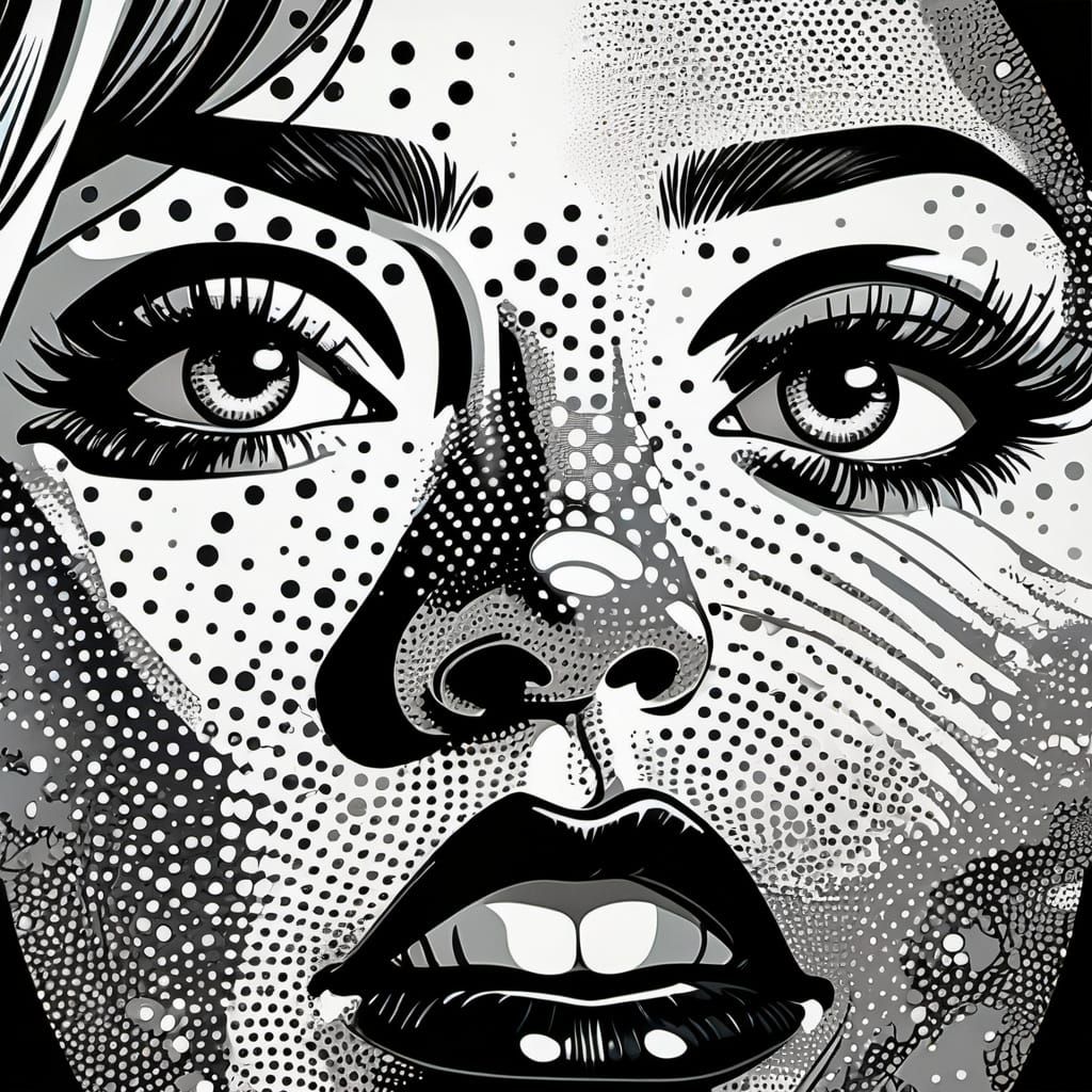 Pop Art Woman Portrait in High Contrast Black and White