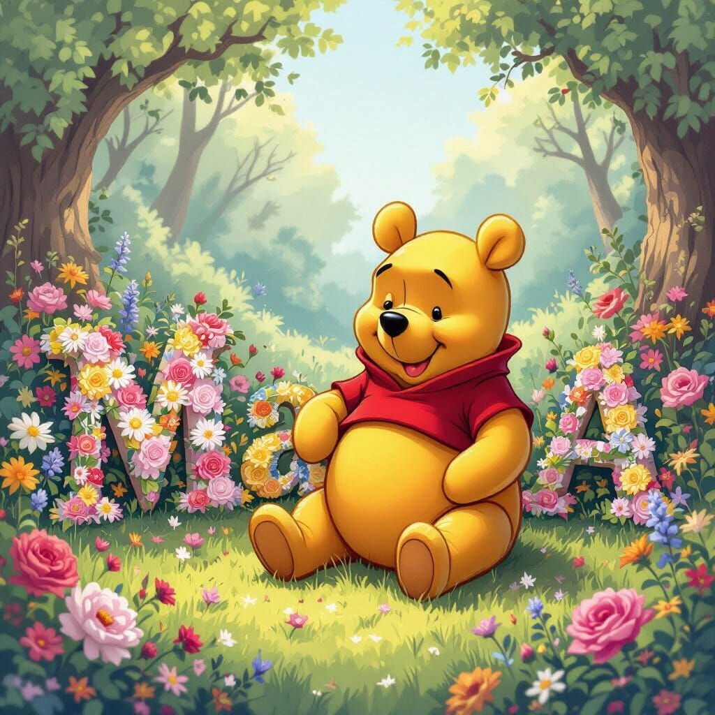 Whimsical Pooh Spells Mama in Wonderland Style