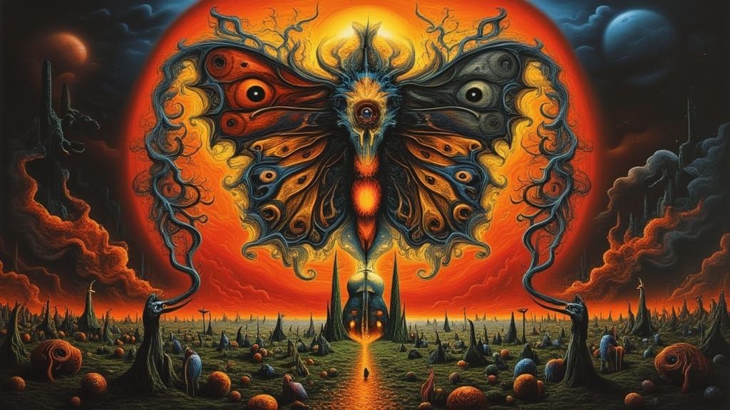 Surreal Xenomorph Butterfly-Man in Billowing Smoke