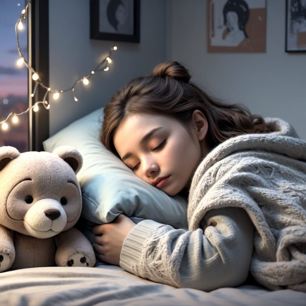 Cozy Little Girl Sleeping Peacefully in Dreamy Bedroom