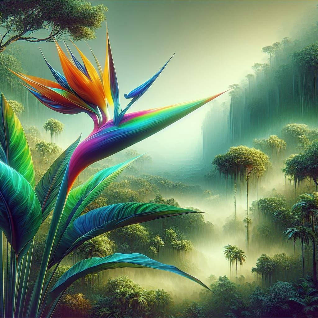 Vibrant Bird of Paradise in Tropical Rainforest