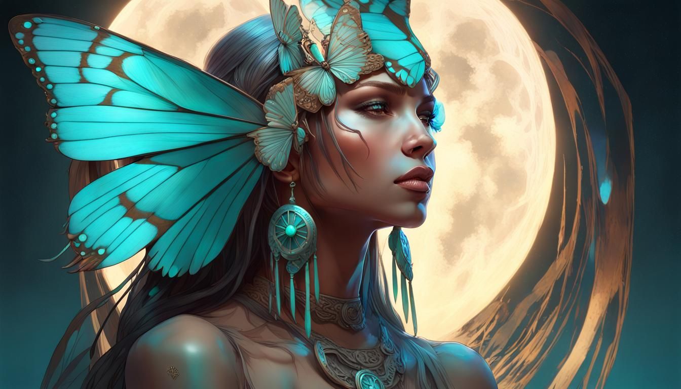 Butterfly Winged Shaman Portrait in Hyperdetailed Style