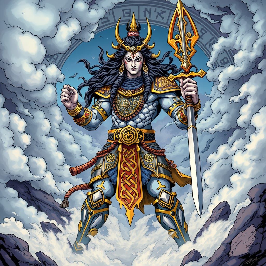 Epic Manga-Style God Shiva in Ancient Realm