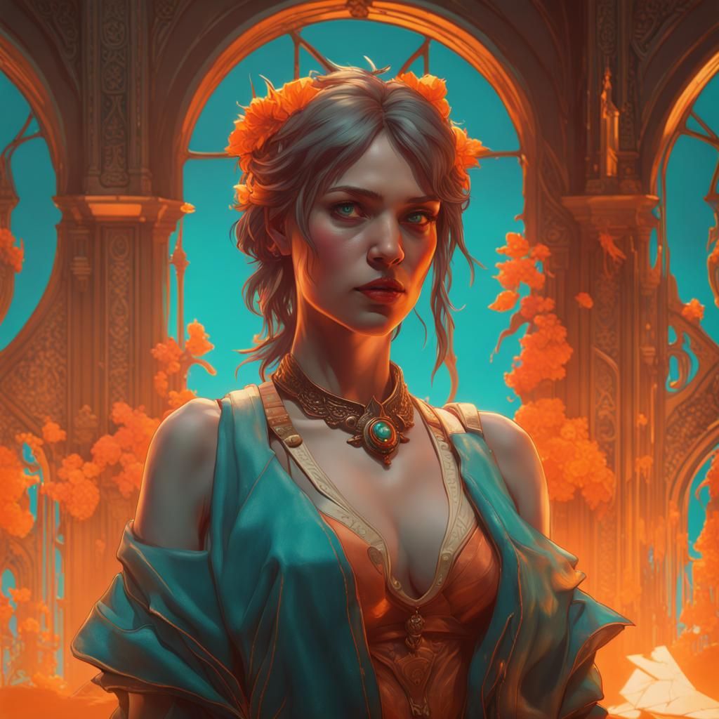 Fiery Portrait in Art Nouveau Style