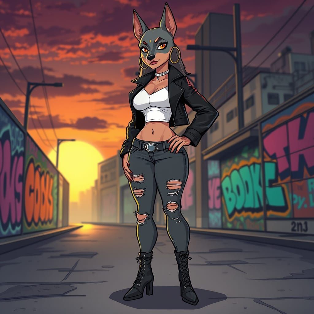 Confident Cyberpunk Pitbull Goddess