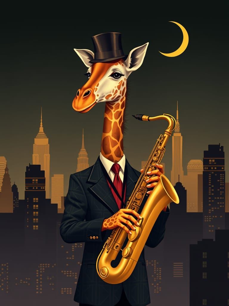 Art Deco Giraffe Jazz Saxophone Player