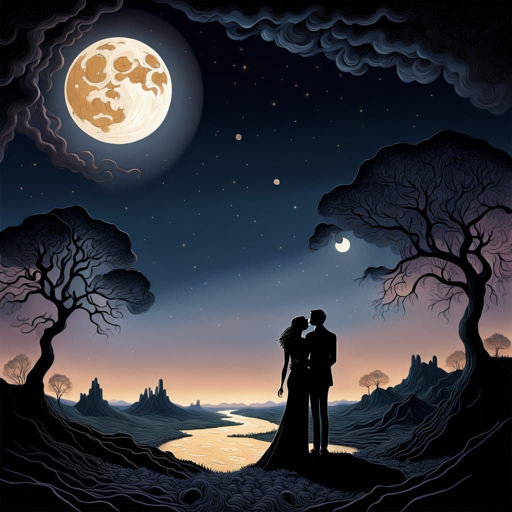 Romantic Couple Under Vibrant Starry Night Sky