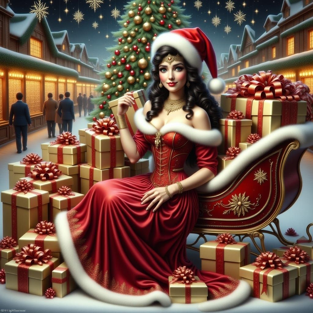 <lora:Winter Feiertage:1.0>Illustrations glamorous woman dressed in an elegant Victorian-style Christmas style. She wear...